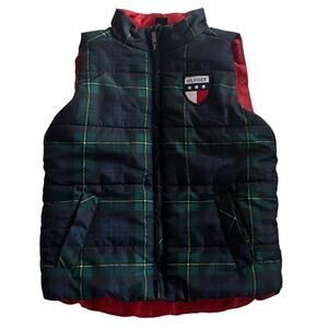 Tommy Hilfiger Puffer Vest Blue/Green Plaid with Red Lining l 24 months